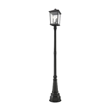 Z-Lite Beacon 3 Light Outdoor Post Mounted Fixture, Black & Clear Beveled 568PHXLR-564P-BK